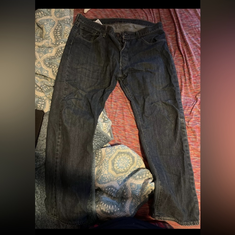 Levi's Men's 501 38W x 30L Fit Jeans - Dark Stonewash button fly
